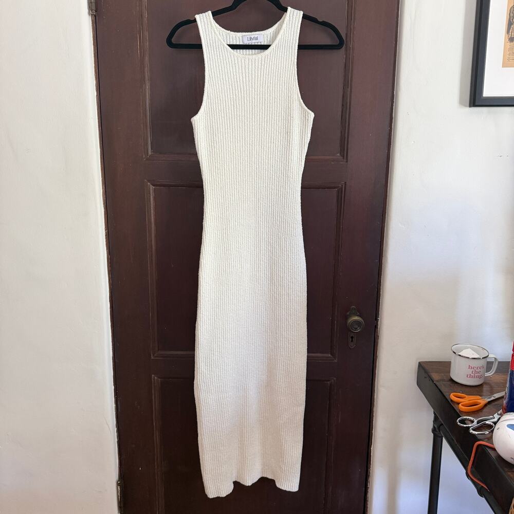 Lilyful | Cream White Rib Knit Bodycon Tank Midi Dress | One Size
